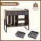 Brown Mid-Century Modern Record Player Stand with Charging and Storage